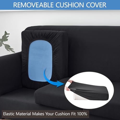 Stretch Sofa Cover Couch Covers, 2-Piece Armchair Cover with Separate Cushion Cover, Washable Soft Spandex Furniture Protector for Living Room(Armchair, Black)