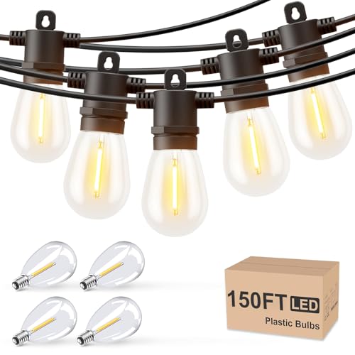Svater Outdoor String Lights 150 FT, Patio Lights for Outside with Shatterproof Bulbs, IP65 Waterproof Commercial Grade LED Hanging Light for Backyard Bistro Market Cafe, Black