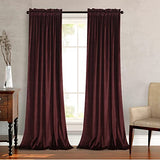 Roslynwood Velvet Ruby Wine Curtain 96 inch Long - Curtains Block Light Rod Pocket Thermal Insulated Window Drapes Set for Living Room/Bedroom/Dining Room, W52 x L96, 2 Panels