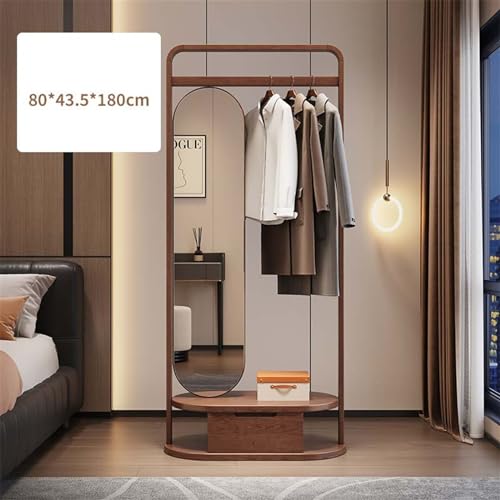 Standing Mirrors All Solid Wood Coat Rack, Floor-Standing, Bedroom, Home, Living Room, Clothes Rack, Dressing Mirror, One-in-One Full-Length Mirror, Clothes Rack(80CM)
