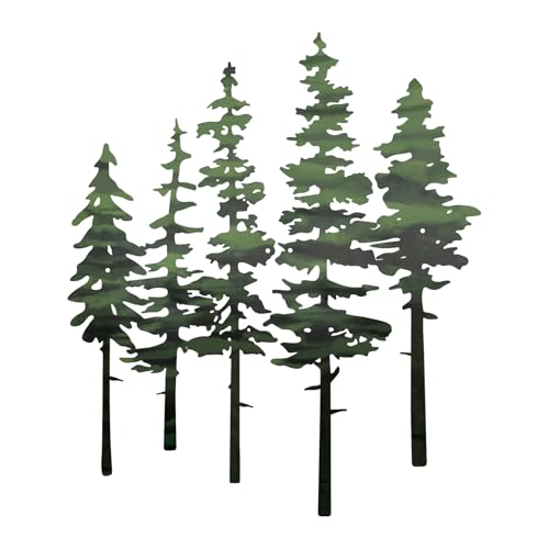 ESTART Metal Pine Tree Wall Art, Metal Tree Wall Decor, Nature Rustic Farmhouse Cabin Decor, Forest Wall Art for Home Living Room Bedroom Office Indoor and Outdoor Decoration (Green)