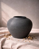 Black Ceramic Vase 7" H Round Rustic Flower Vase for Home Decor | Rustic Vase 3.9" Opening 8.7" W x 7" H Farmhouse Dining Table Centerpiece Shelf, Mantels, Kitchen, Entryway Living Room Decor