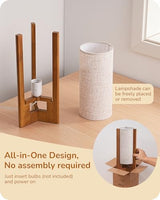 EDISHINE 13.5" Small Table Lamp, Walnut Wood Cylinder Nightstand Lamp for Bedroom, Beige Linen Shade, Corner Modern Bedside Lamp for Living Room, On-Off Line Switch, E26 Base (Bulb Not Included)