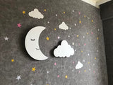 Set of 2 Moon and Cloud Night Light for Kids, Cordless Battery Operated Wall Mount Lamp Decor for Nursery & Toddler Room, Soft LED Baby Nightlight, Hanging Wall Lamps for Boys & Girls Bedroom (White)