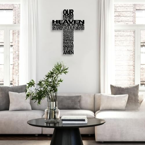 LIYOUYA Metal Cross Wall Decor - Rustic Farmhouse Decor Black Prayer Text Cross Wall Art Home Decor for Living Room, Bathroom, Bedroom, Dining Room, Office, Church (Black)