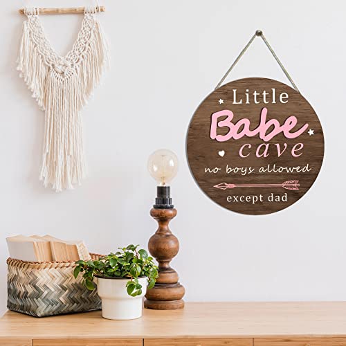 Little Babe Cave Door Sign Wood Baby Girl Nursery Decor Little Girl Nursery Room Wall Art for Bedroom Living Room Hanging Rustic Woodland Decor