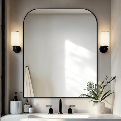 Delma Bathroom Vanity Mirror,36" x 30" Black Metal Framed Wall Mirror for Over Sink, Living Room, Bedroom,Entryway Decor