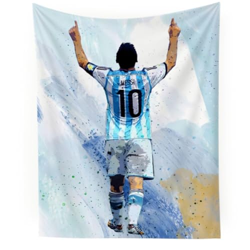 NASKY Lionel Messi World Cup Soccer Superstar Wall Tapestry: HD Fade-Resistant Polyester with 4 Corner Grommets - Hanging Poster for Boys’ Bedroom & Fan Decor, 35.4 x 47.2 Inches (White)