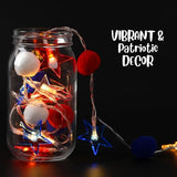 4th of July Decorations 9.5FT Red White Blue Pompom String Lights Battery Operated 8 Lighting Modes & Timer 20 LED Patriotic Fairy Lights for Independence Day, Memorial Day, Presidents Day, Bedroom