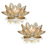 Crystal Lotus Flower Tealight Candle Holders/Glass Tea Light Candlestick Decor Decoration for Christmas Home Wedding Party(1, Gold 2pcs)