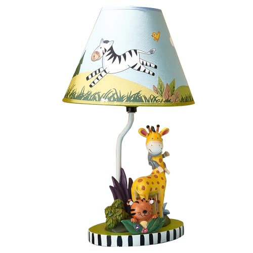 Fantasy Fields Sunny Safari Kids Table Lamp with Sculpted Base & Printed Lampshade, Multi