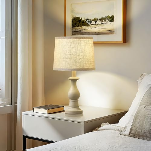 Vintage Table Lamp for Living Room Bedroom, 18.5" Farmhouse Bedside Lamps Nightstand Lamp Set of 2, Table Lamps with Oatmeal Linen Lamp Shades, 2 LED Bulbs Included