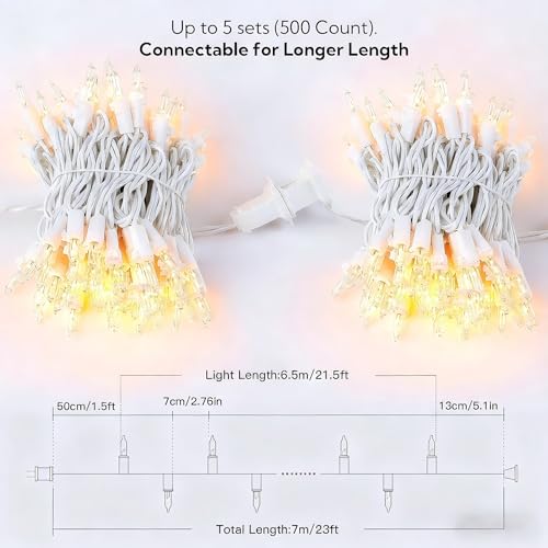 100 Count Clear Christmas Lights White Wire,23Feet Incandescent Clear Mini Lights, Connectable Indoor Outdoor Christmas Tree String Lights, Birthday, Holiday, Party, Wedding, Xmas,Warm White