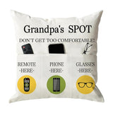 ONFAON Grandpa Gifts,Grandpa's Spot Throw Pillow Covers 18x18 Inch,Put Phone Glasses and Remote Control Pillowcase,Birthday Christmas Thanksgiving Day Gifts for Grandpa Stepdad,3-Pocket