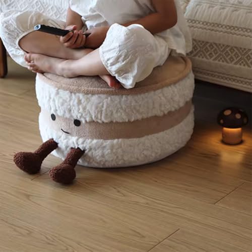Tingting's Dream Cute Round Stuffed Pouf Ottoman Foot Rest Floor Tatami Fluffy Poufs Foot Stool Storage Ottoman Foam Particles Filling (Cake Shape, 40×25CM/15.7"×9.84")