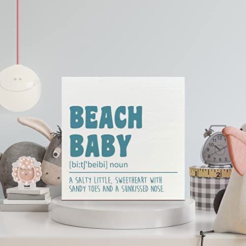 Beach Nursery Room Wooden Box Sign, A Salty Little Sweetheart, Inspirational Nursery Bedroom Desk Decor, Motivational Kids Room Nursery Decoration, Nursery Baby Shower Gifts for Newborn Baby Boys