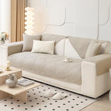 vctops Farmhouse Solid Color Embroidery Sofa Couch Cover Cotton Quilted Sectional Couch Covers Washable Non Slip Sofa Slipcover for Dogs, Children, Pets Furniture Protector (Khaki,28"x28")