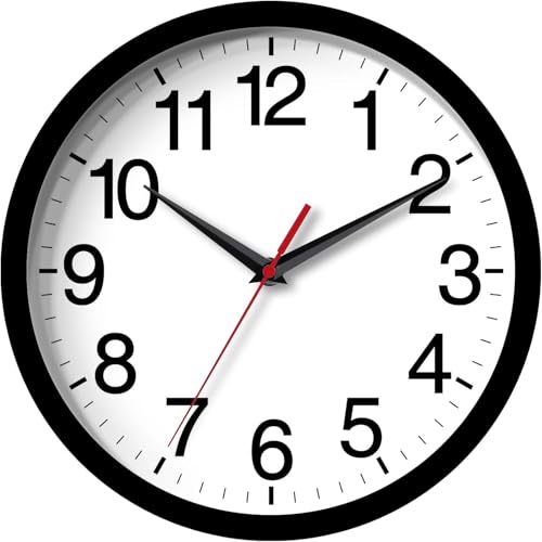 Rohioue Wall Clock Modern 8 Inch Battery Operated Silent Non Ticking Small Analog Clock for Living Room Office Home Bedroom Kitchen Bathroom(Black)
