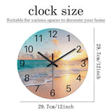 Beach Wall Clock Battery Operated 12 Inch Glass Wall Clock Non Ticking Analog Blue Wall Clocks for Bedroom Living Room Office Decor
