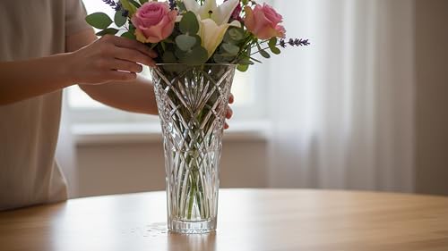 Lorren Home Trends Flower Vase Melodia, Made In Italy. 12" Tall, 6" Opening
