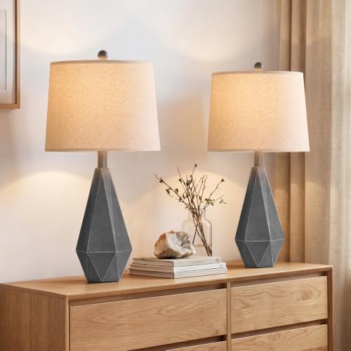 PoKat 23'' Table Lamps Set of 2 for Living Room Bedroom, Farmhouse Bedside Lamps, Resin Vintage Lamps for Night Stands, Office Sideboard Guest Room Hallway (Deep Gray)