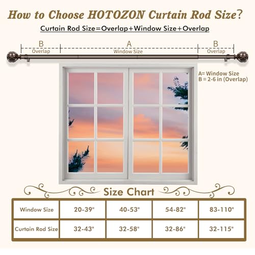 Bronze Curtain Rods 2 Pack, HOTOZON Curtain Rods for window 32 to 58 Inch, New Splicing Window Rod for Windows, 3/4 Inch Single Drapery Rod with Netted Finials