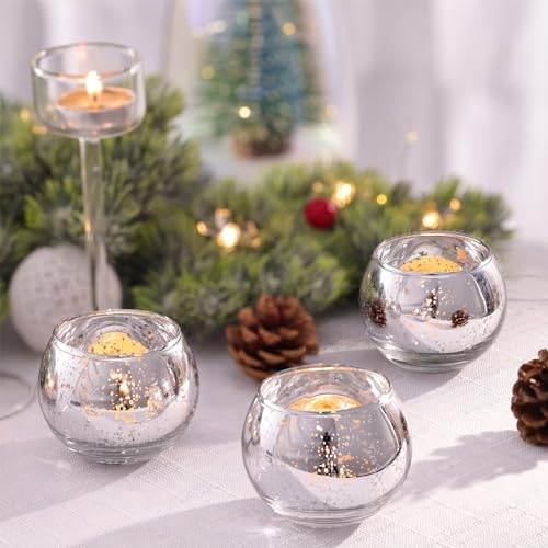 Round Silver Votive Candle Holders, Mercury Glass Votives Set of 12