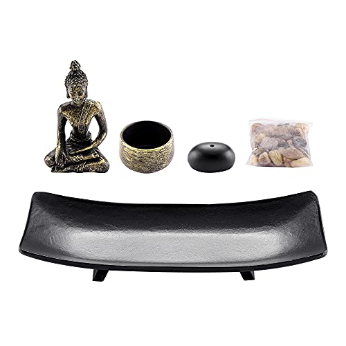 Jovivi Zen Garden Set Buddha Statue w/Tealight Candle Holder, Rocks & Incense Burner Holder & Wood Tray for Yoga Meditation Home Table Decor Gift