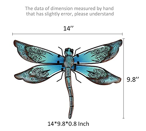 LIFFY Metal Dragonfly Wall Decor - Outdoor Garden Art for Patio, Living Room, Bedroom - Dragonfly Gifts (14inch, Metal & Glass)