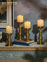 NUPTIO Gold Candle Holder for Table: Brass Pillar Stand for 3" Candles