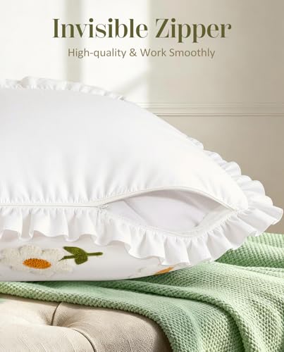 Embroidered Throw Pillow Cover, 18x18 Inch, Ruffle Daisy