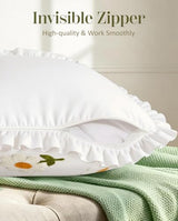 Embroidered Throw Pillow Cover, 18x18 Inch, Ruffle Daisy