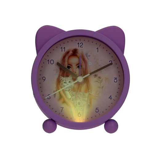 Depesche TOPModel Blooming Kitty 14063 Children's Alarm Clock with Model Cat Motif Silent Clock with Light Function Purple