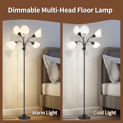HonoDing Medusa Floor Lamps Standing Lamps 5 Heads Adjustable Reading Light Large Shade Use E26 A19 Bulb Floor Lamps for Living Room Bedroom (Black)