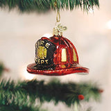 Old World Christmas Fireman's Helmet Glass Blown Ornament for Christmas Tree, Handcrafted Holiday Decoration, Firefighter Collection