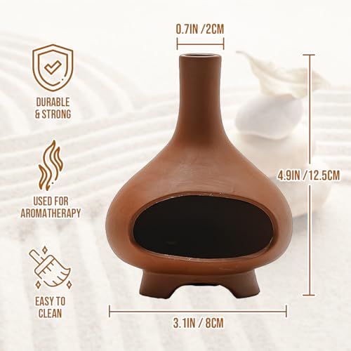 Palo Santo Holder Handmade Ceramics Incense Burner Chimney Dish Smudge Bowl for Palo Santo Sticks Sage Bundles with Brush(Brown)