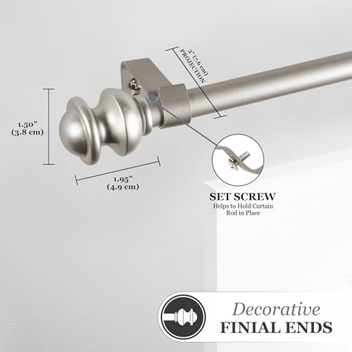 Kenney Kendall Standard Decorative Window Curtain Rod, KN71716, 28-48" (71cm-122cm), 5/8" (15.8mm) diameter, Brushed Nickel