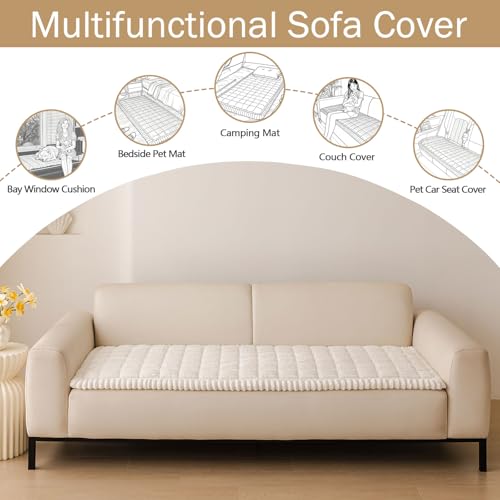 hyha Couch Cover for Dogs Washable, Non Slip Thick Flannel Sofa Protector, Pet Friendly Plush Furniture Cover for Sectional Sofa & Loveseat (White, 27.6" x 59")