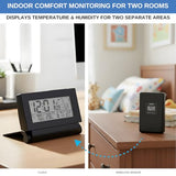 Digital Clock with Atomic RCC Time and Alarm | Indoor Temperature and Humidity Display | Wireless Sensor, Battery Operated with Blue Backlight for Bedroom or Desk