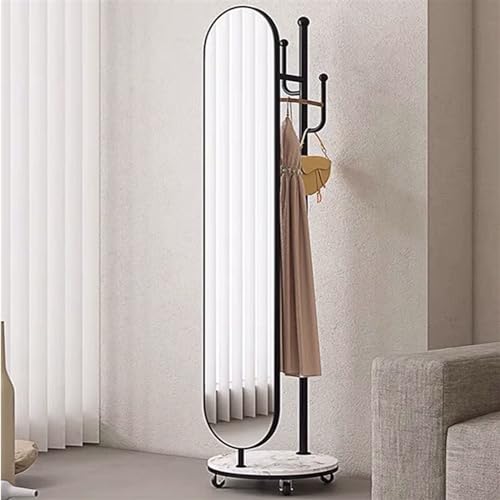 Decorative Full-Length Mirror Hanger Integrated Rotating Dressing Household Simple Vertical Cloakroom Movable Floor-Standing for Living Room(Black)