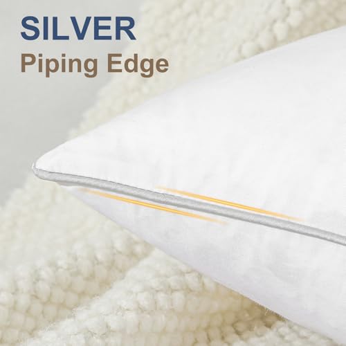 Lewondr 18x18 inch Pillow Insert Set of 2, Down and Feather Throw Pillow Inserts Premium Soft Fluffy with Piping Edge, 100% Down-Proof Square Pillow Insert for Living Room Sofa Couch Bed, White