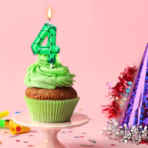 Conelist Number 4 Cartoon Turtle Theme Birthday Candle Green Turtle Candle Numeral Cake Topper for Kids Boys Girls Theme Birthday Decoration Supplies