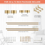 Double Curtain Rods with Aluminum End Cap and Full Surround Brackets,1"Front and 5/8" Back Rod,Adjustable between 36 to 72 Inches (3-6 Feet), Warm Gold Double Window Drapery Rod