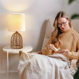 Rattan Lamp Boho Lamps Set of 2-13.75" Mini Farmhouse Table Lamp Rustic End Table Decorative Small Lamps for Small Spaces Bedroom Nightstand Living Room Reading Desk Side Table Lamp