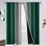 COSVIYA 100% Blackout Curtains & Drapes Ombre Green Curtains 84 inches Long 2 Panels Set, Full Room Darkening Grommet Gradient Insulated Thermal Window Curtains for Bedroom/Living Room,52x84 inches
