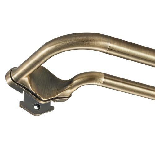 Anqiue Bronze Double Curtain Rods For Windows 28-48 Inch,Heavy Duty Double Curtain Rod with Aluminum Finial and Bracket,Adjustable Curved Double Window Rods For Blackout Or Room Darkening Panel