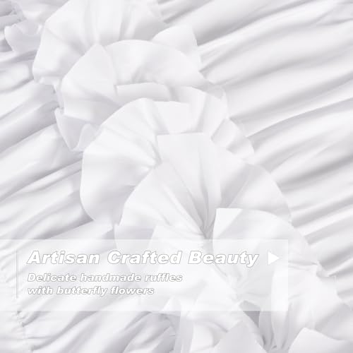 Homechoice Decor White Blackout Drapes - Handmade Ruffles & Butterfly Flower Accents Heat Blocking Window Curtain 54" x 84" x 2 Panels - Thermal Insulated, Soundproof & Light Reducing Curtains (LQ-37)