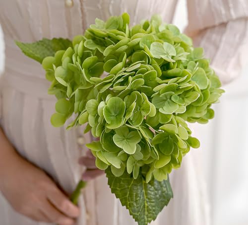 Real Touch Green Hydrangea Artificial Flowers (4-Pack) -20" Faux Hydrangea Flowers with Long Stem & Leaves Realistic Fake Hydrangeas for Home Decor Floral Arrangements Wedding Bouquets Centerpieces