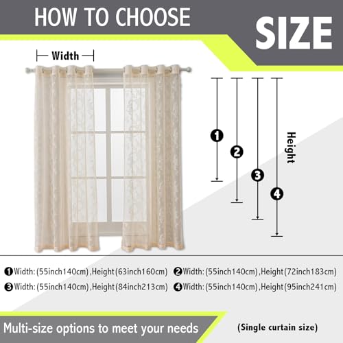 Anytime Beige Lace Sheer Curtain Panels for Living Room Elegant Window Treatment Sets Light Filtering Translucent Draperies for Office (2 Panels,W55 x L84inch)