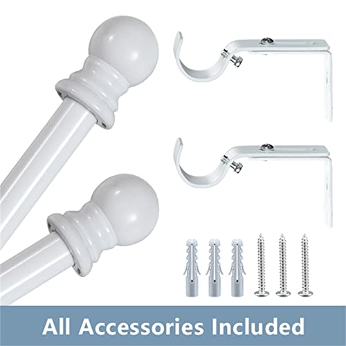 Decorative Curtain Rods for Windows 28 to 48 Inch - 1 Inch Heavy Duty Basic Curtain Rods,Adjustable Drapery Pole with Bracket for Sliding Glass Doors,Kitchen,Farmhouse Bathroom - White